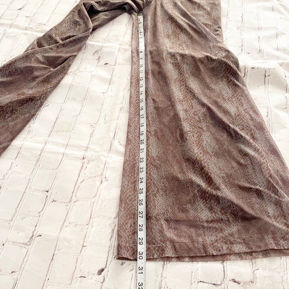 Cache Snake Print Lined mesh Sheer Flowy Palazzo Purple Taupe Wide Leg Pants M - Picture 8 of 12